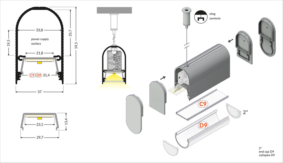 LED profile NAMI23 CD-9 2000 raw alu.