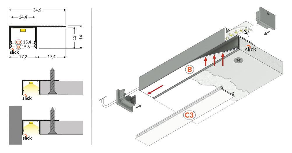 LED profile PLANE14 SIDE BC3 2000 raw alu.