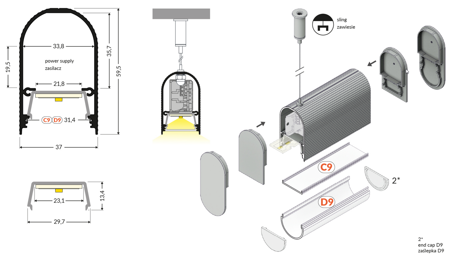 LED profile NAMI23 CD-9 2000 gold anod.