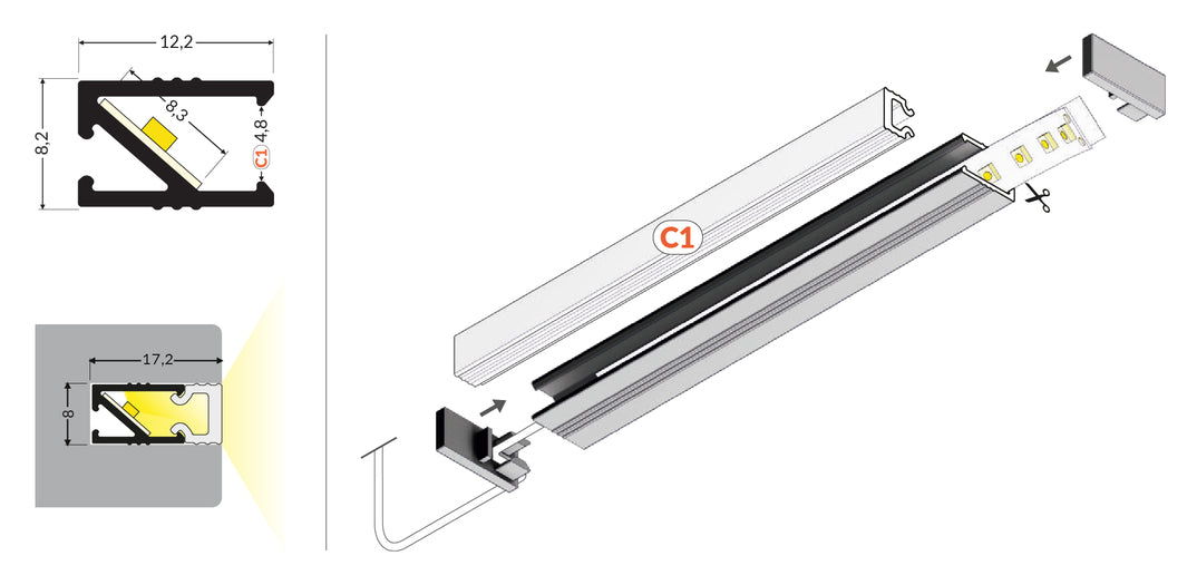 LED profile HI8 C1 2000 anod.